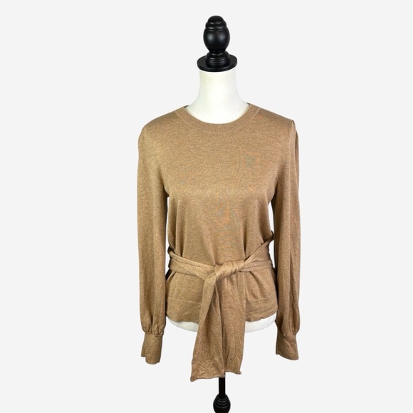 Lauren Ralph Lauren Black Label Belted Cotton-Blend Sweater Size M Camel Heather - Picture 4 of 12